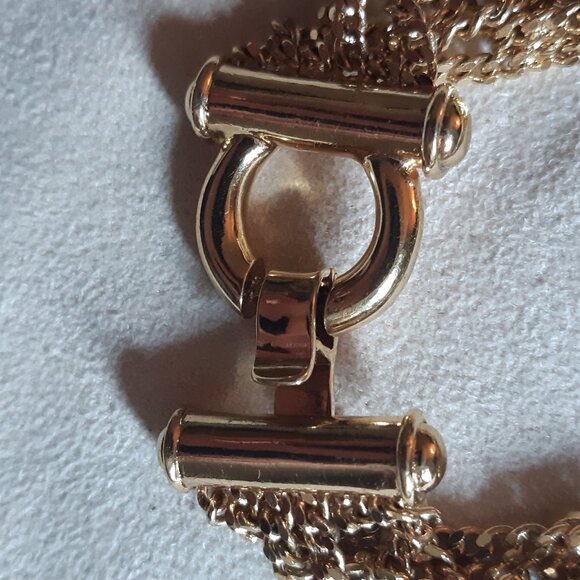 1990s NOLAN MILLER Bracelet Gold Tone 6 Strand,14 Bezel Set Rhinestones, Vintage - Picture 7 of 16